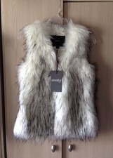 Unreal Fur Ice Breaker Faux Fur Vest, White With Black Tipping,size Xs, Rrp £130