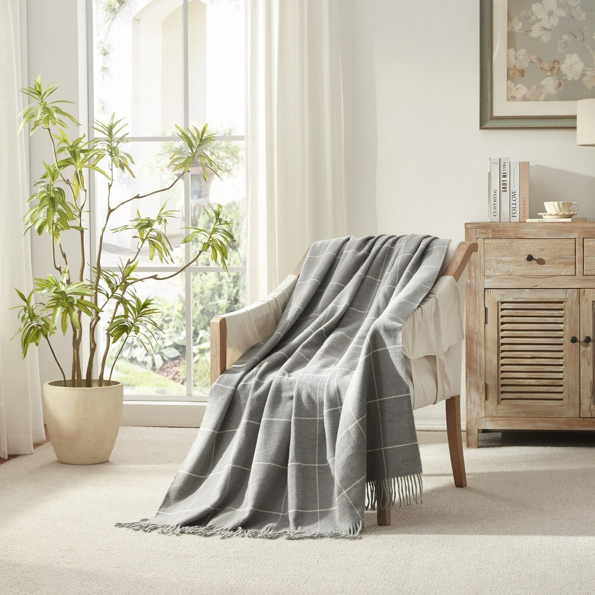 NARNIAR Faux Cashmere Reversible Throw with Fringes 50x60