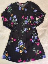 Floral Dark Background Enchanting Lightweight Long Sleeve Midi Old Navy Sz L