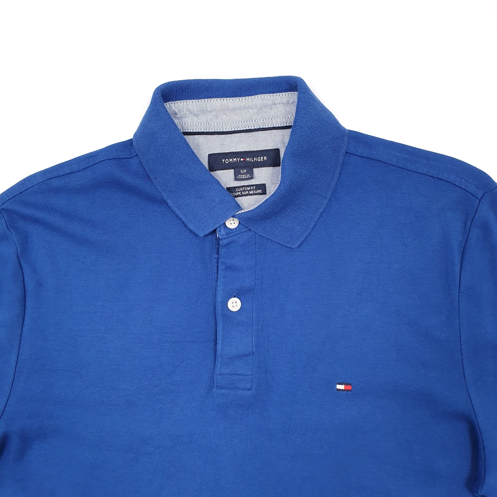 TOMMY HILFIGER Blue Polo Shirt Custom Fit Short Sleeve Cotton Mens S image 3