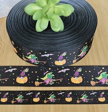 7/8 1.5" 1 YD Halloween Grosgrain Ribbon Wicked Witch Broom Bats Pumpkins
