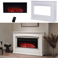48" Complete Electric Fire LED Fireplace Heater Suit White MDF Mantel w/ Remote