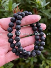 Natural 8mm Black Lava Rock Round Gemstone Beads Stretchable Bracelet 7.5''
