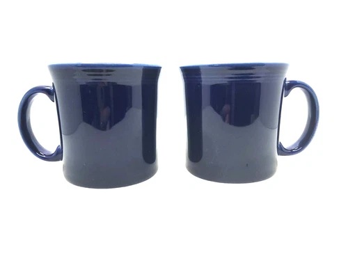 Set Of 2 Vintage Fiesta Blue Ceramic Coffee Mugs With Handles
