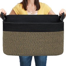 Large Rectangular Blanket Basket Cotton Rope Woven Basket For Storage Laundry Ba