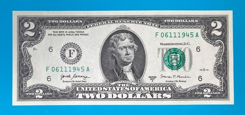 June 11, 1945 / 6 November 1945 (F 06111945 A) BIRTHDAY $2 Two Dollar Bill *UNC* - Picture 2 of 4