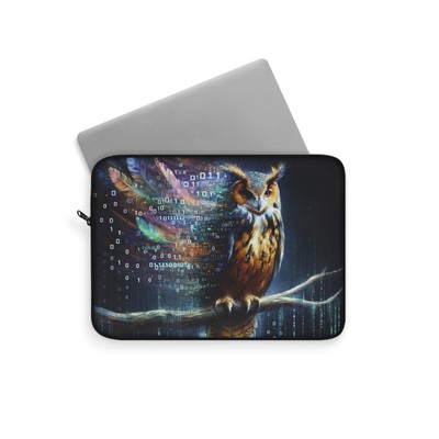 Cyber Owl Laptop Sleeve, Binary Code Art with Tech and Nature Fusion Design