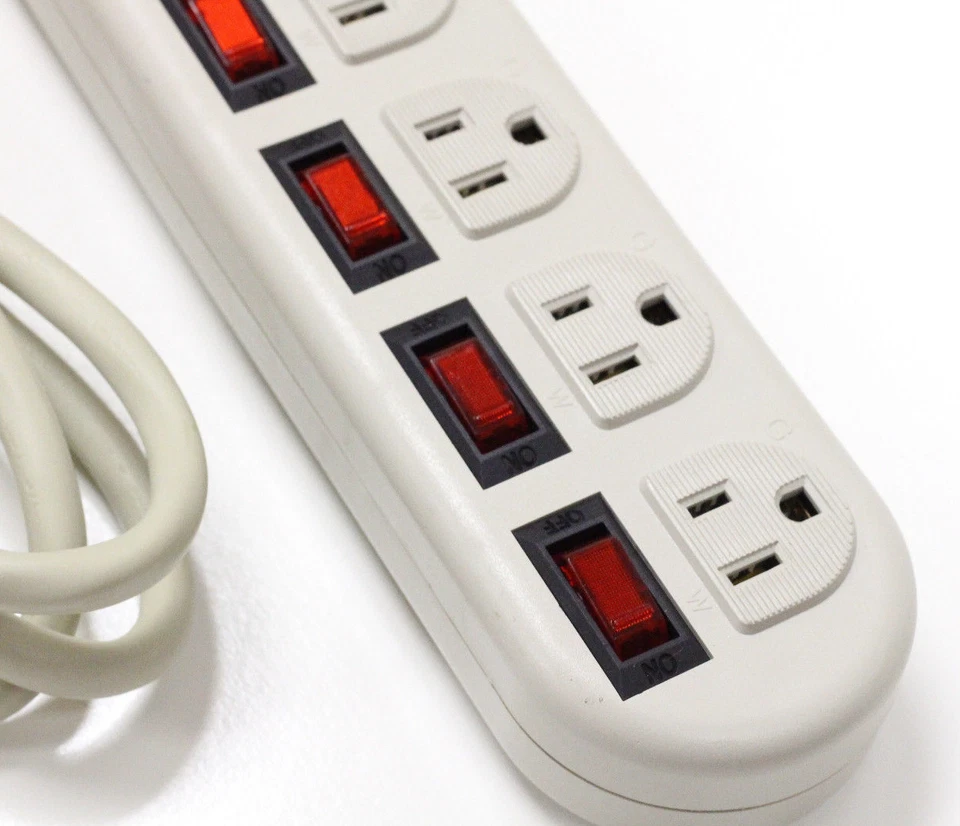 6 Outlet Surge Power Strip with 6 Lighted ON/OFF Switches ONE Switch Every Plug - Image 3 of 4