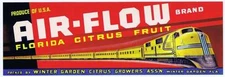 Air-Flow, Florida Citrus Fruit Crate Label, Winter Garden, Train