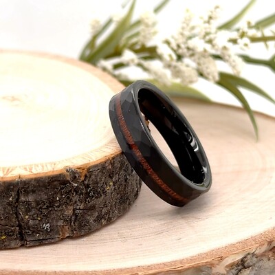Women Band For Christmas Gift Padauk Wood Inlay Polished Ring 6MM Black Tungsten