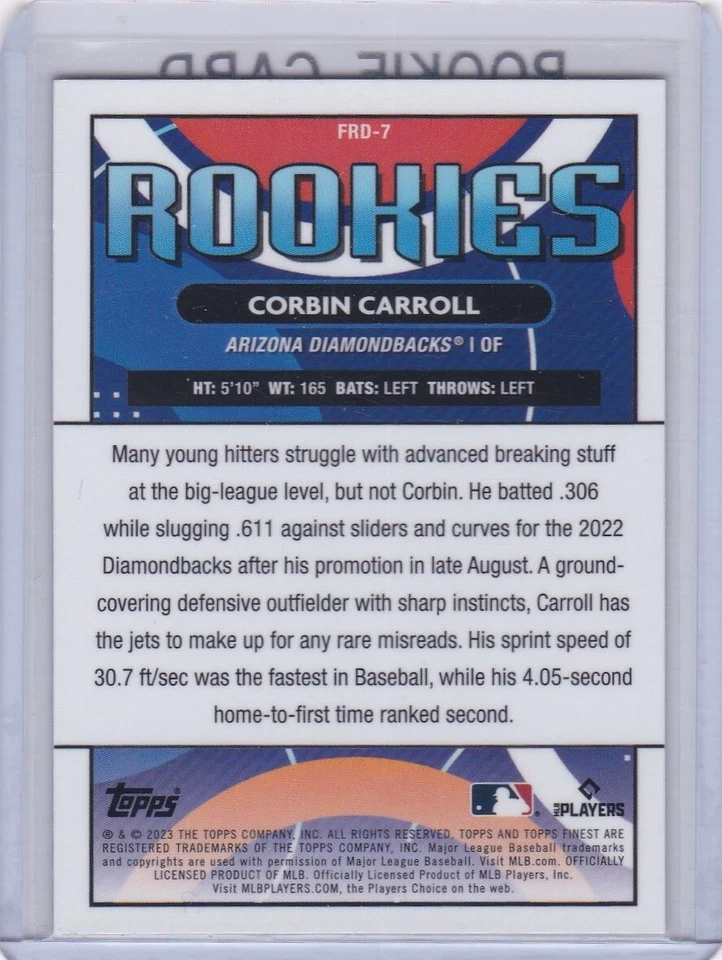 CORBIN CARROLL ROOKIE CARD 2023 Topps Finest Rookies #FRD-7 ARIZONA DIAMONDBACKS - Image 2 of 2
