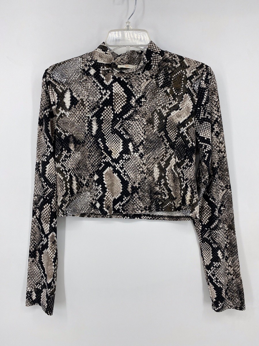 Women's Snake Skin Long Sleeve Crop Top Small Black Tan Grey | eBay