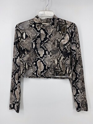 Women's Snake Skin Long Sleeve Crop Top Small Black Tan Grey | eBay