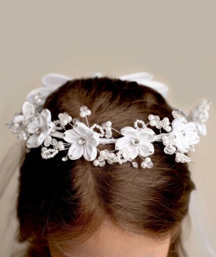 Mädchen weißer Schleifenschleier mit Blumentiara - Zubehör für besondere Anlässe - Bild 3 von 5