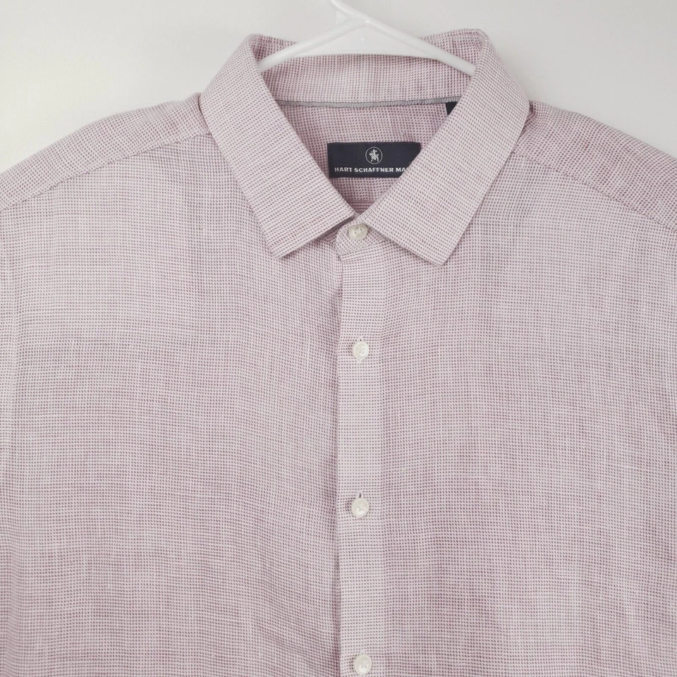 Camisa Hart Schaffner Marx Hombre XL Rosa Blanco Lino Manga Larga Abotonada Foto 3 de 4