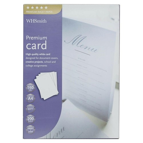 WHSmith A4 Premium Card White For Inkjet & Laser Printers Pack Of 200