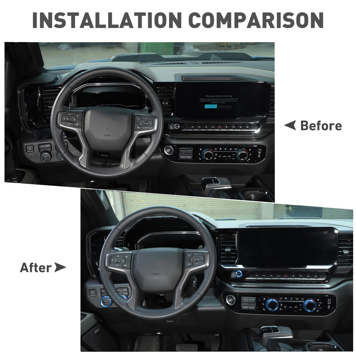 Blue Aluminum Switch Knob Trim Set – Fits 2022+ Chevy Silverado – 5 Pieces 3 thumbnail image