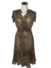 ABS Vintage Y2K Chiffon Animal Print Dress size 8P Ruffled Tie Waist Fairy Boho