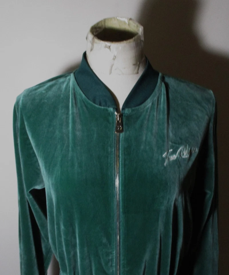 Chaqueta de terciopelo triturado con cremallera completa verde TRUE RELIGION para mujer talla XL Foto 2 de 4