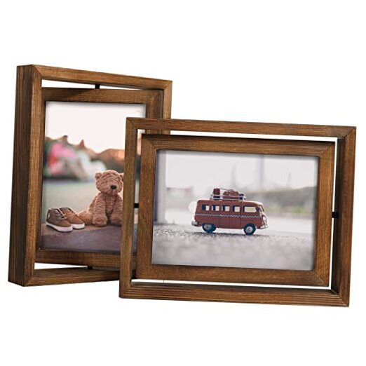 2 Pack Rotating Floating Picture Frames,Double-Sided 5x7 Carbonized Brown