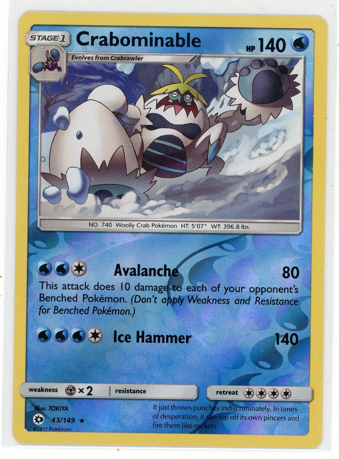 2017 Pokemon Sun and Moon Crabominable Stage 1 Holo !!!