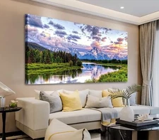 arteWOODS Landscape Canvas Wall Art Nature Picture Oxbow Bend Grand Teton Nat...