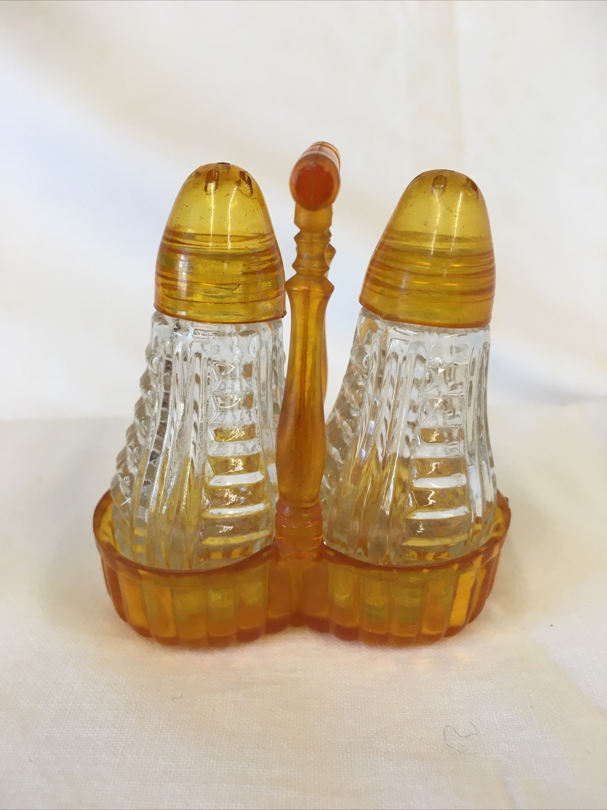 vintage Lapin usa glass salt n pepper shakers celluloid Gold Color 2 1/