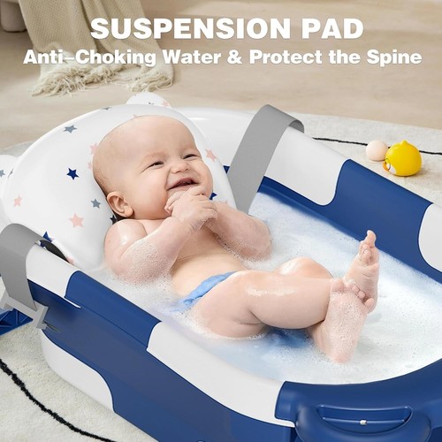 Collapsible Baby Bathtub Thermostat Towel Foldable Portable Tub Travel - Picture 2 of 7