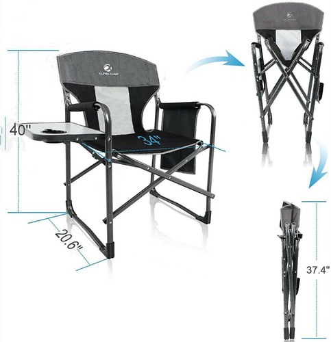 Folding Camping Chair Director Chair with Side Table Heavy Duty Portable Chair - Bild 2 von 7