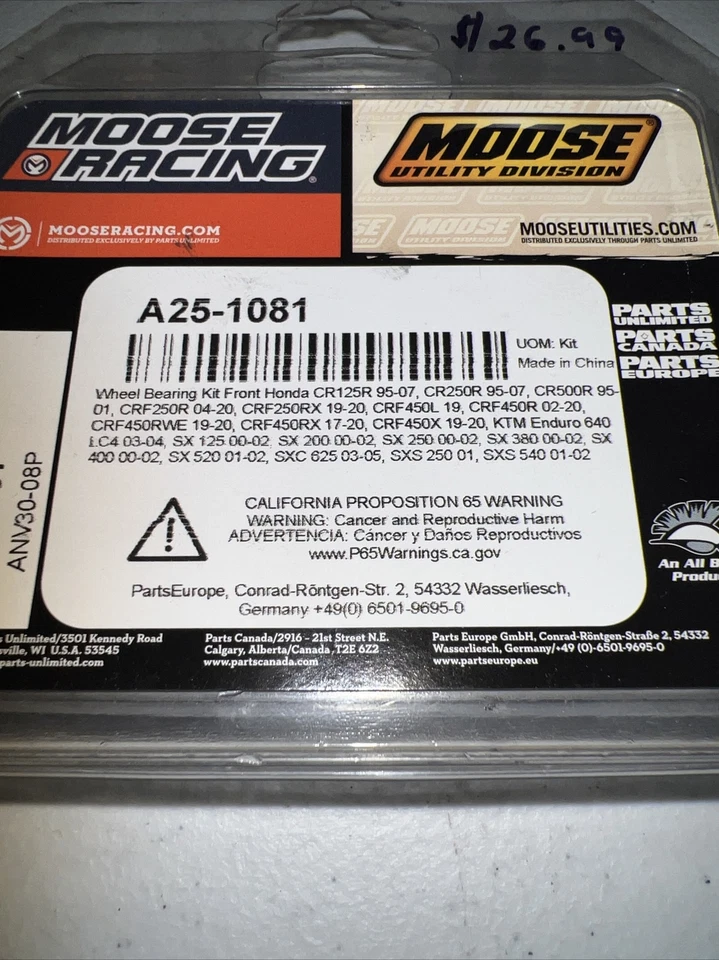 Moose Racing Honda / KTM 25-1081 - Kit de cojinete y sello de rueda Foto 4 de 4