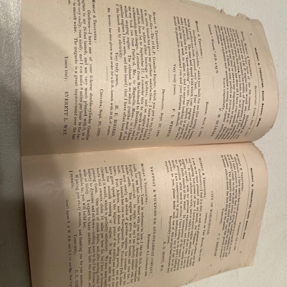 Rare Early 1898 Testimonial Book For Murray & Tregurtha Hit Miss Gasoline Engine - Image 3 of 4