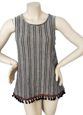 Women's W5 Anthropologie Sleeveless Black Tank Top Fringe sz S Festival Boho