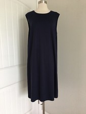 EILEEN FISHER NAVY BLUE SLEEVELESS SHIFT DRESS SIZE L MADE IN USA