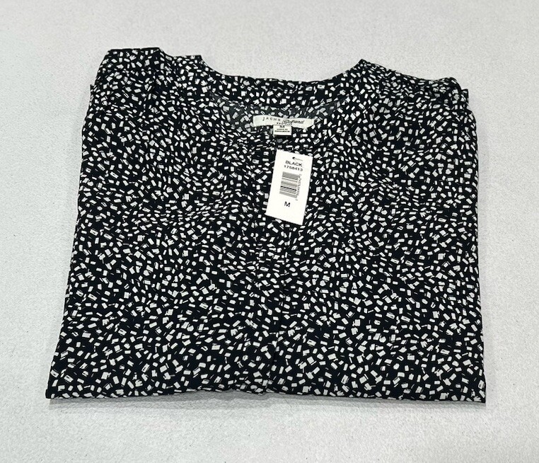 Jachs Women's Black Printed 3/4 Sleeve Hidden Button Blouse Size M