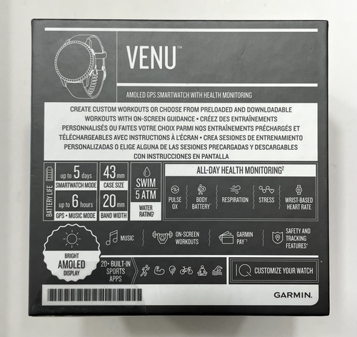 Garmin Venu AMOLED GPS Smartwatch ( Black / Slate ) ( 010-02173-11 ) (NISB) - Picture 2 of 2