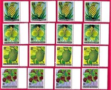 1973 SINGAPORE Fruits Definitive set: $10 x 4, $5 x 4, $2 x 4 & $1 x 4. MNH HCV
