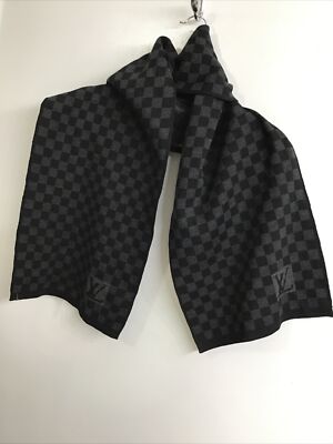 Louis Vuitton Men's Scarf Only Black /Gray Knit Damier Wool Inbox
