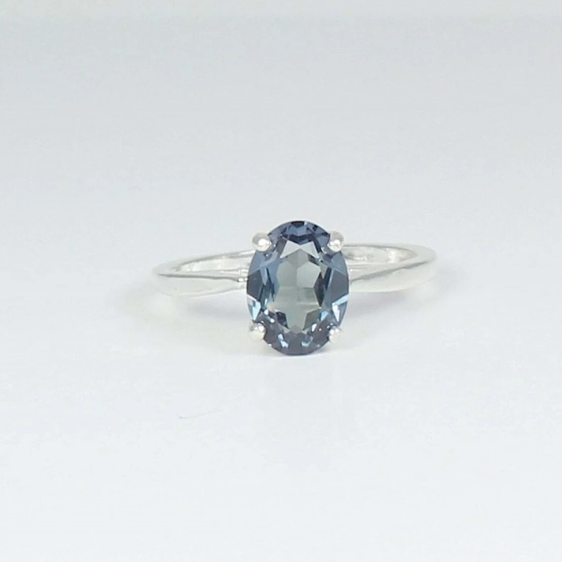 4 Carat Natural Oval Purple Alexandrite 14K White Gold Plated Women's Ring
