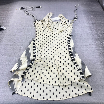 Dodo Bar Or Dress Womens Small Tie Beige Black Polka Dots Casual Ladies