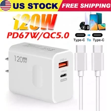 120W USB-C Type C Fast Wall Charger + Cable PD QC 5.0 Adapter For Samsung iPhone