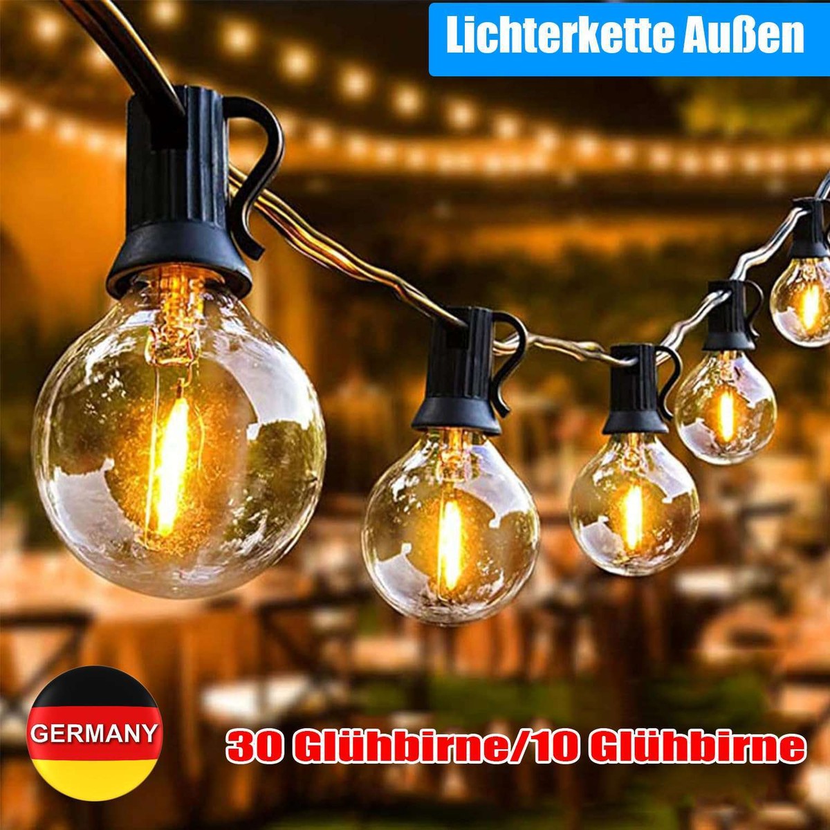 Led Lichterkette Außen, 11M Outdoor Lichterkette Strom Mit G40 25+2