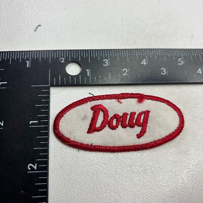 VTG Uniform Red Letter DOUG NAME Patch (Cursive Letter, Oval) 80G3