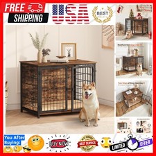 Rustic Brown Dog Crate Furniture, 31.5" L - Comfortable Pet Space and End Table