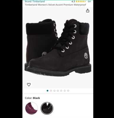 Timberland velvet accent premium waterproof boots black leather