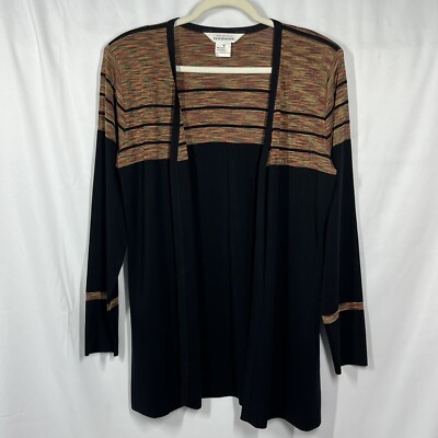 Exclusively Misook Open Cardigan Sweater Black Tan Red LS Quiet Luxury Dressy