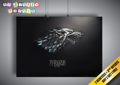 Poster GAME OF THRONES WINTER IS COMING Wolf Silver Stark Art 02