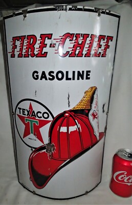 ANTIQUE USA 1942 TEXACO FIRE CHIEF PORCELAIN ART SIGN GAS OIL PUMP AUTO ...