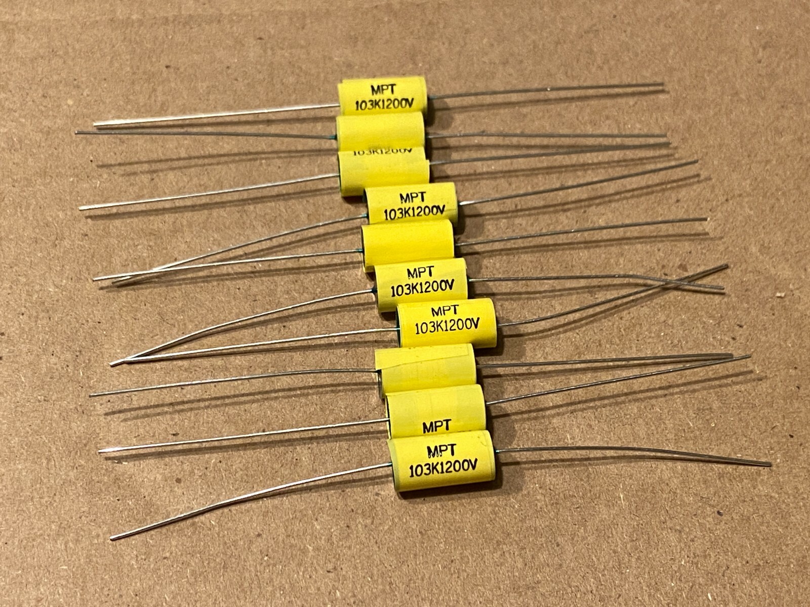 Qty 10 New .01 uf 1200v Yellow Film Capacitors Guitar Tube Amp Axial 1