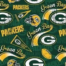BTY NFL Team Green Bay Packers Pendant Logo Cotton Fabric By The Yard 14837-D