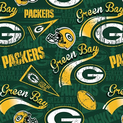 Packer Material BTY NFL Team Green Bay Packers Pendant Logo Cotton Fabric By The Yard ...